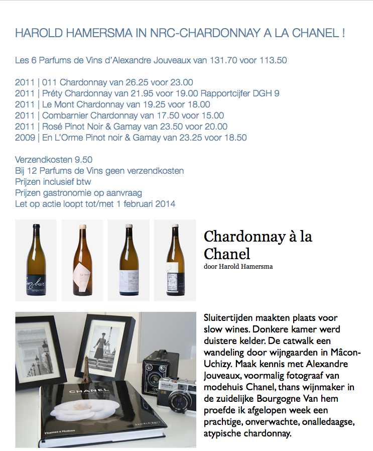 Harold Hamersma in NRC- Chardonnay a la Chanel
